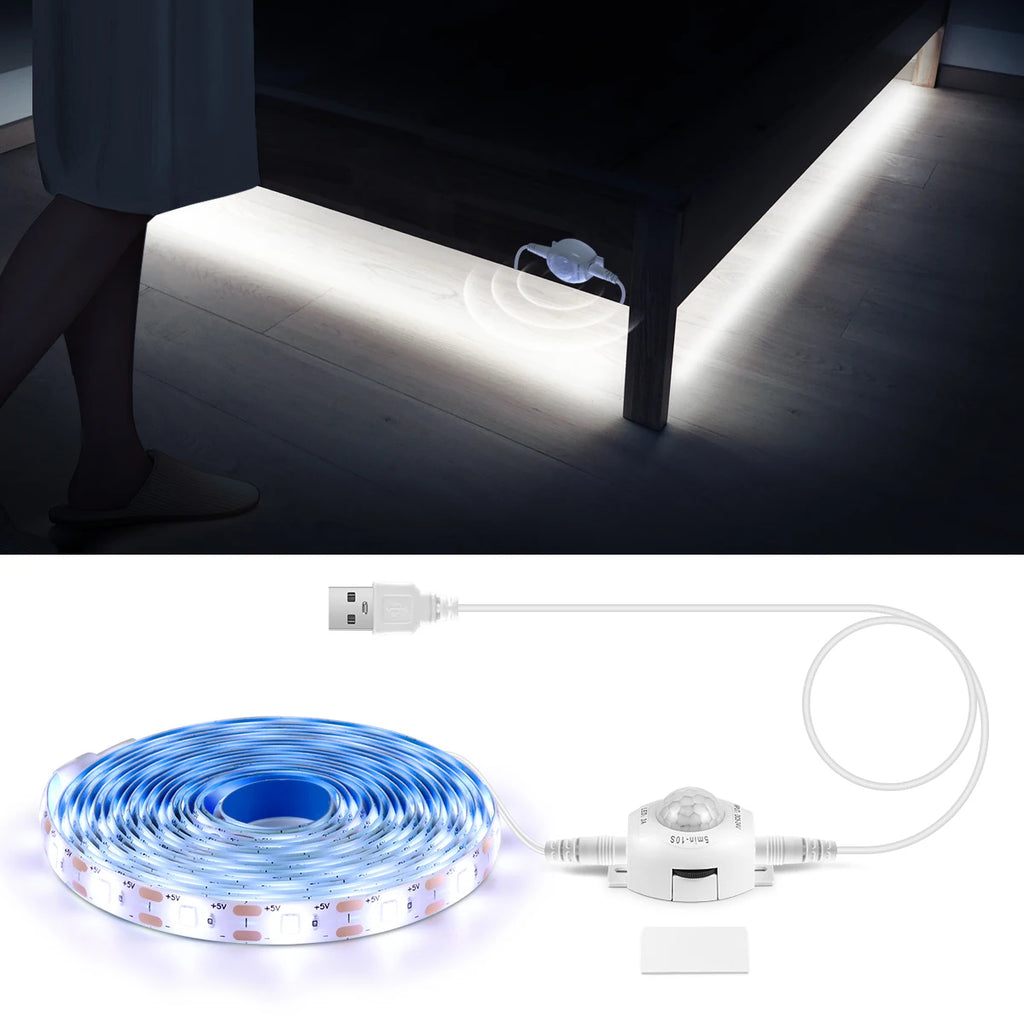 Wireless PIR Motion Sensor 5V USB LED Strip Light Flexible LED Tape Ribbon for Stair Closet Kitchen Backlight Night Light Decor
