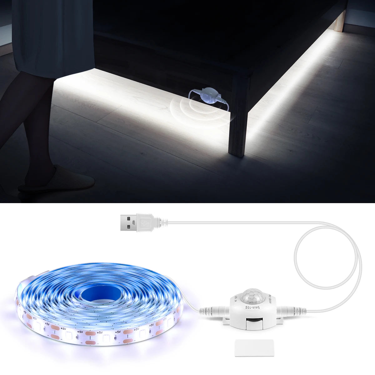 Wireless PIR Motion Sensor 5V USB LED Strip Light Flexible LED Tape Ribbon for Stair Closet Kitchen Backlight Night Light Decor