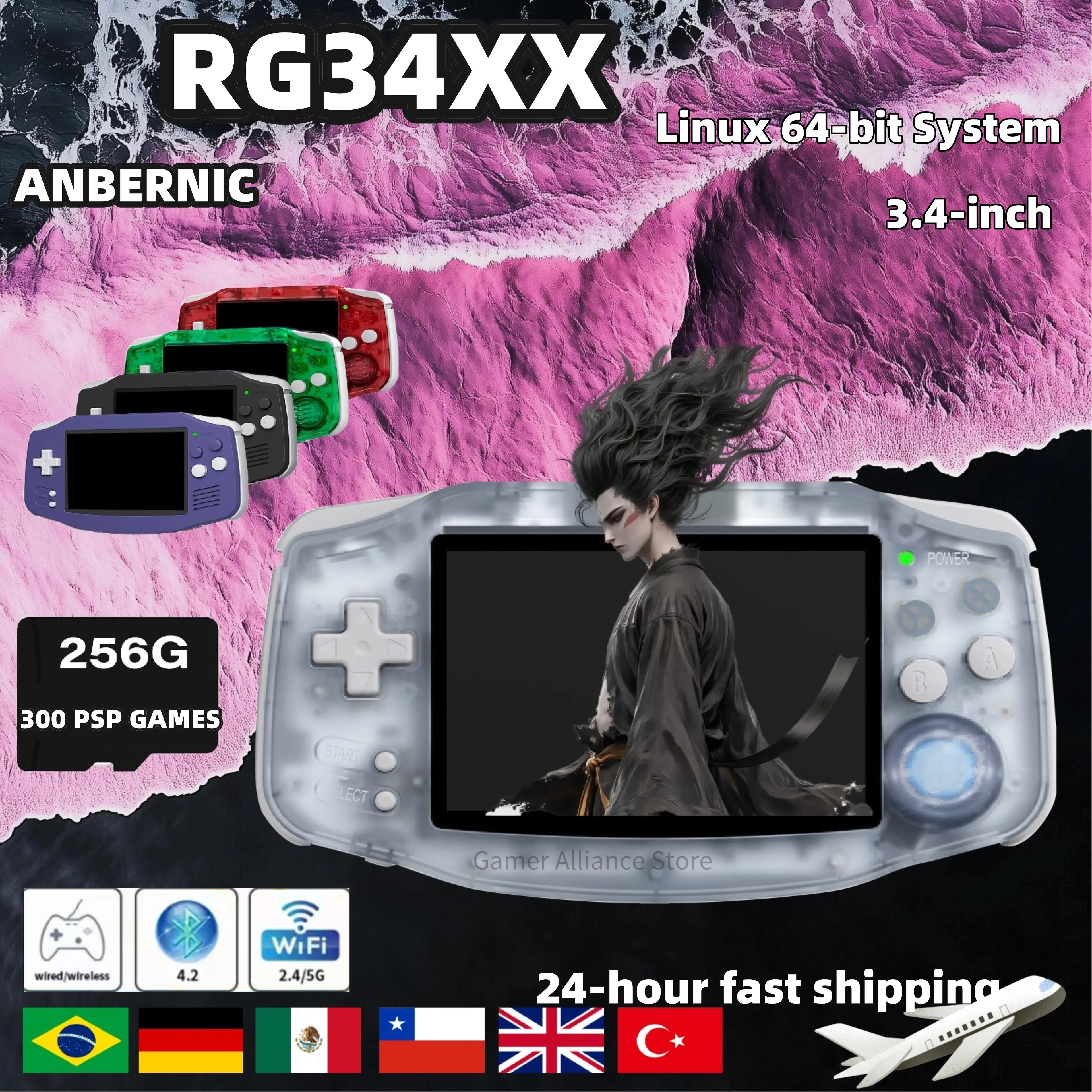 ANBERNIC RG 34XX RG34XX Retro Handheld Game Consoles Video Game Player 3500mAh 256G PSP Game 3.4inch IPS Screen Linux System Hot