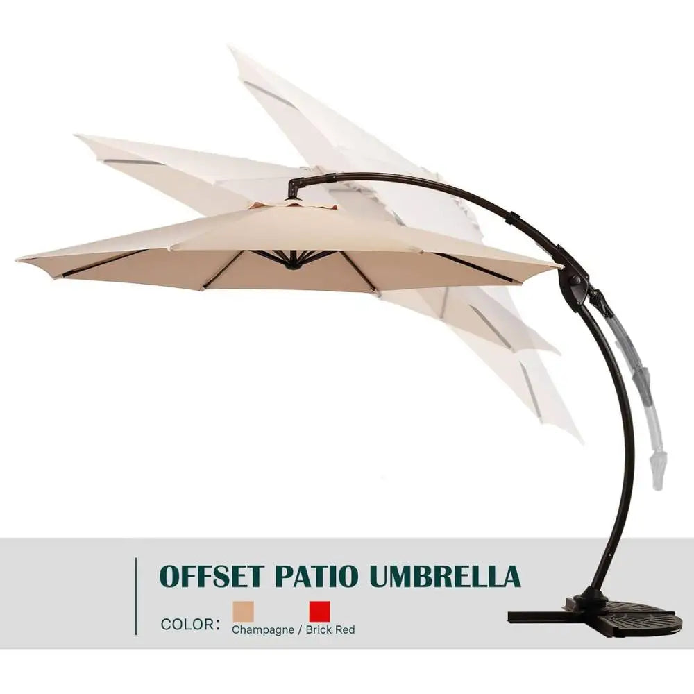 11FT Round Patio Umbrella ,Heavy Duty, Offset, 360° Rotation Aluminum Cantilever Offset Umbrella without Base for Garden Porch