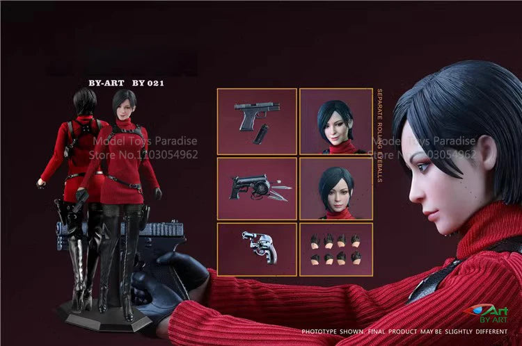 BY-ART BY-021  1/6 Scale Woman Soldier Ada Wong Clothes Set With Mobile Eye Head Carving Fit 12'' Action Figure Body