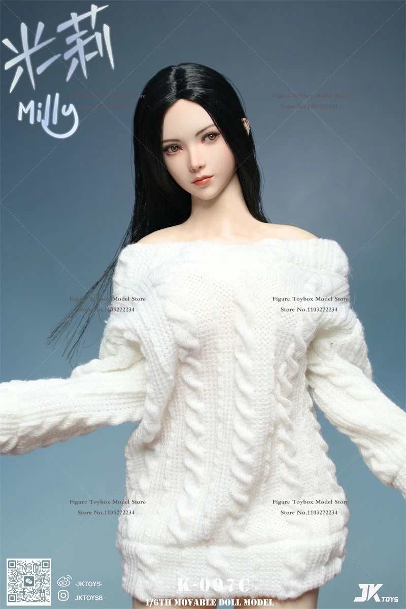 JKTOYS K007 1/6 Asiatisches Mädchen Milly Beauty Kopfskulptur mit beweglichen Augen, Modellspielzeug-Zubehör für 12" nahtlose Figurkörperdekorationen