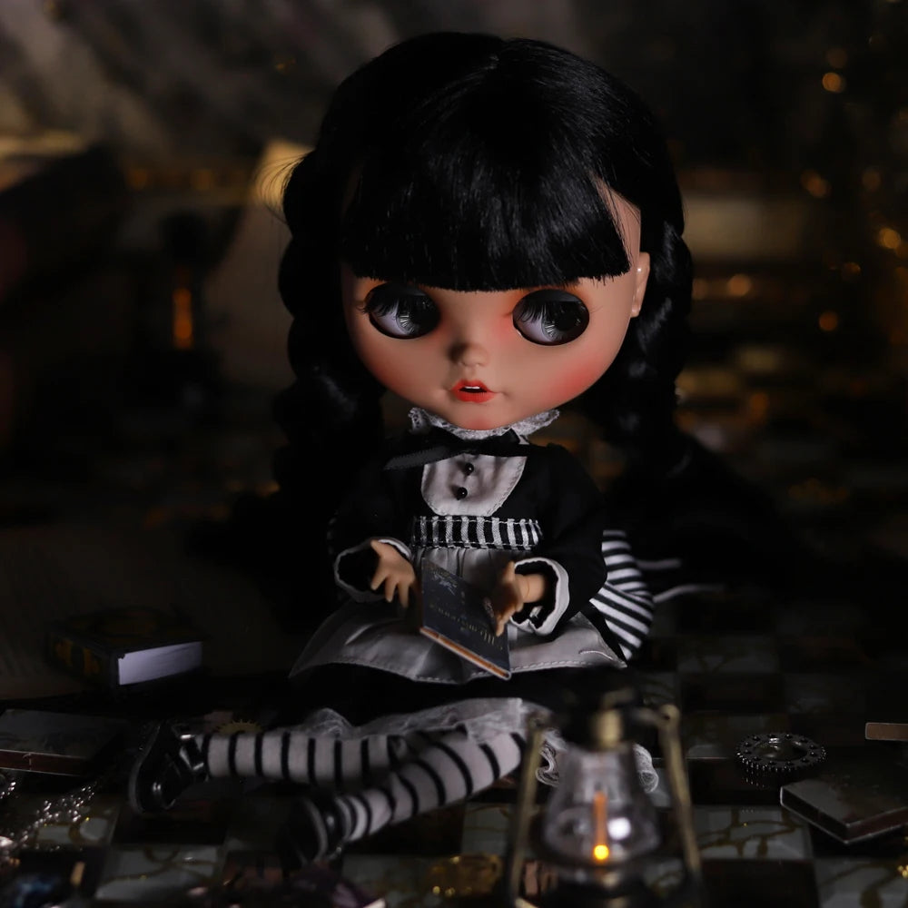 ICY DBS Blyth Doll 1/6 Joint Body 30cm Black Hair Black Eyelids Long Eyelashes Sleepy Eyes Dark Series BJD Toys Fashion Gifts