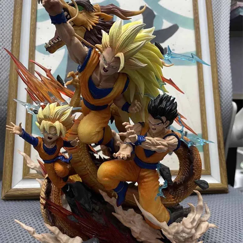 Dragon Ball Anime Super Saiyan Dragon Fist Super Three Goku Father And Son Model Handmade Ornament Statue Collection Toy Gift