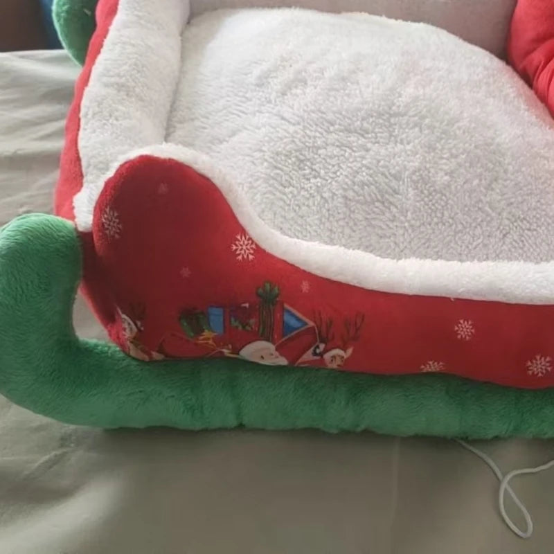 Christmas Dog Bed Red Christmas Sleigh Pet Bed Plush Indoor Outdoor Dog Sofa Bed Washable Holiday Themed Pet Nest for Cats Dogs