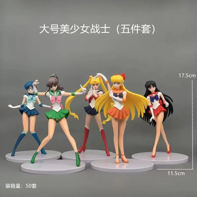 5pcs-Set Sailor Moon Action Figure Q Version Kawaii Sailor Mars Jupiter Mercury Venus  Model Toy Collection Doll Desktop Decor