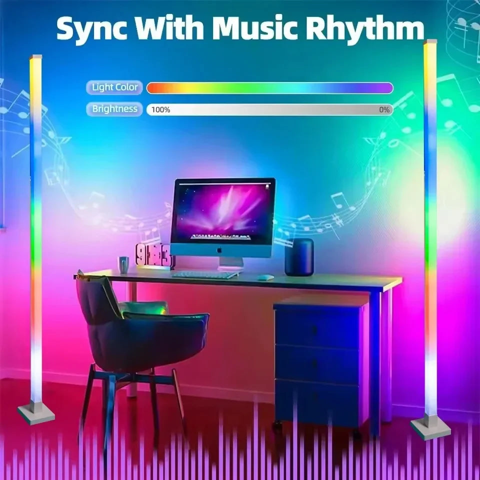 LED Floor Lamp RGBIC Corner Lamps with APP Remote Contorl Multicolour Music Sync Standing PVC Floor Light for LivingRoom Bedroom