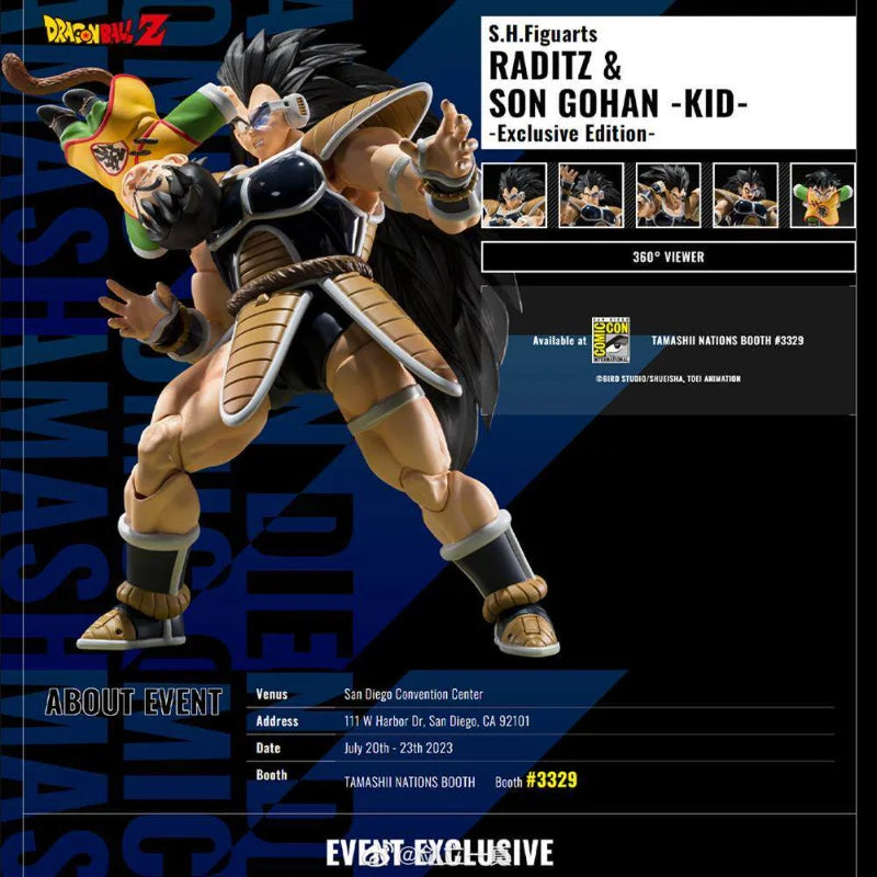 Genuine Bandai SHF Raditz, Son Gohan (Childhood), SDCC Exclusive, Toy Figure, Gift, Collectible, in Stock