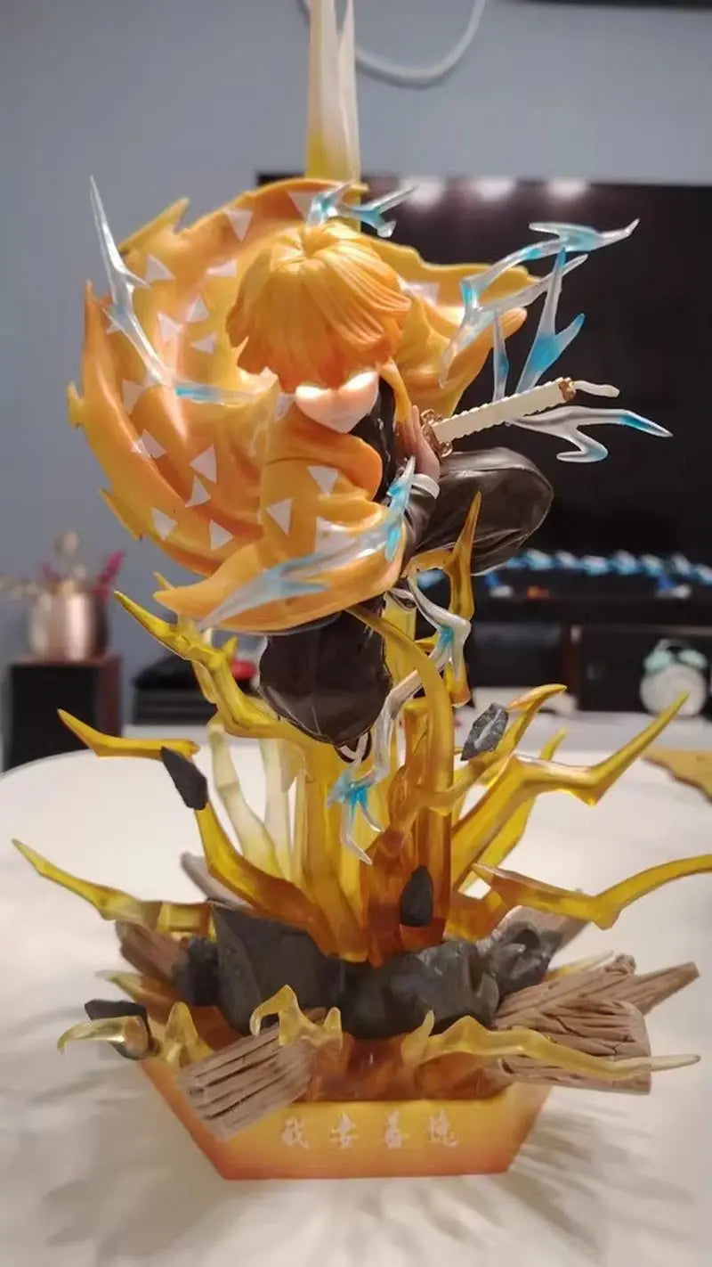 35CM Demon Slayer Figur Agatsuma Zenitsu Doppelköpfe mit LED Anime Statue PVC Action Figur Dekoration Modell Spielzeug Weihnachtsgeschenk