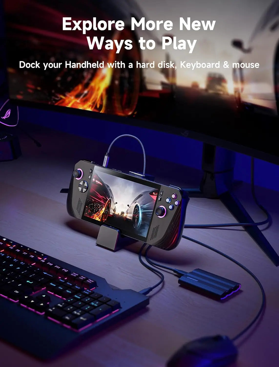 ROG Ally X Docking Station, 6-in-1 ROG Ally X Dock with HDMI 4K@120Hz, Dual USB-A 3.2 Gen 1,USB-C 3.2 Gen 1 and PD 100W Charging