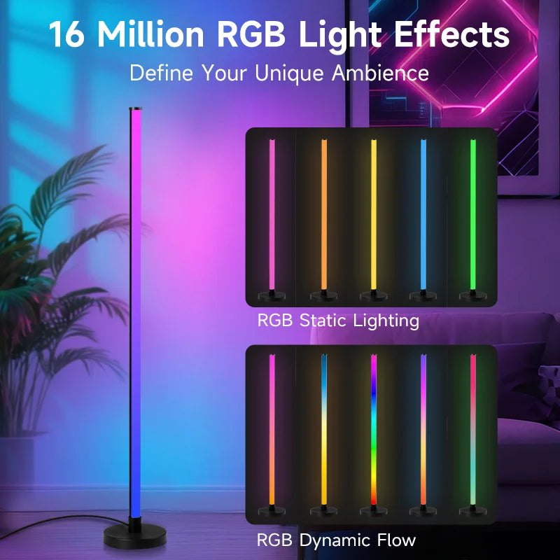 Smart RGB LED Floor Lamp Remote & APP Control Music Sync Corner Lighting Timer Modern Mood Standing Lamp for Living Room Gaming