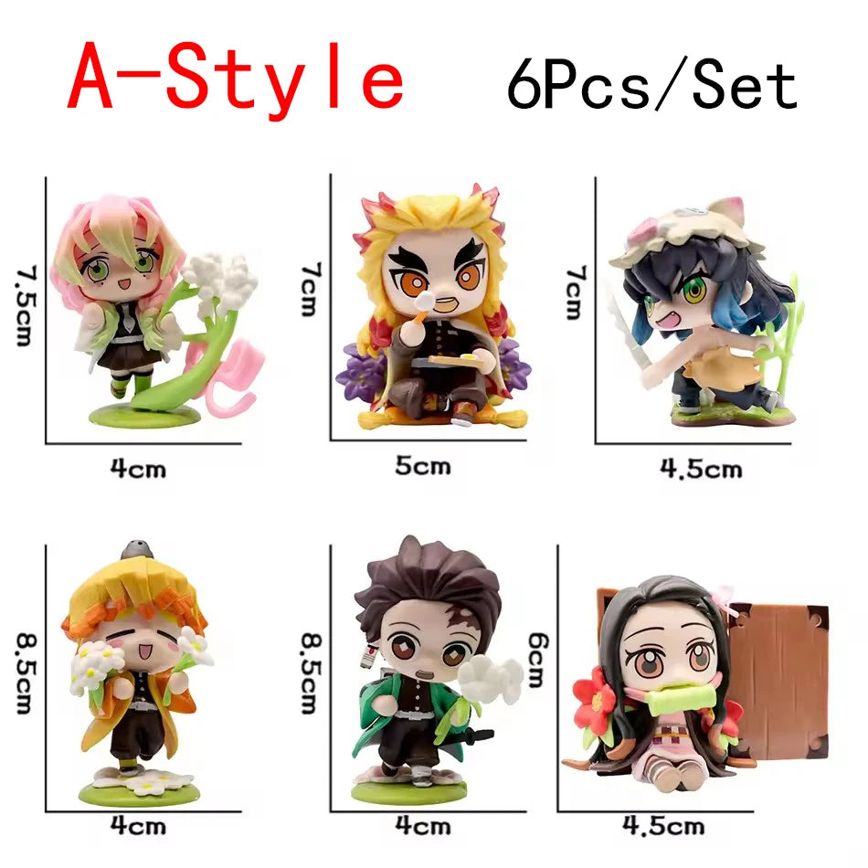 Anime 6Pcs/Set Q Version Demon Slayer Figurine  Boxed Model Ornament Accessory Cartoon Movability Kits Mascot Kid Toy Gift
