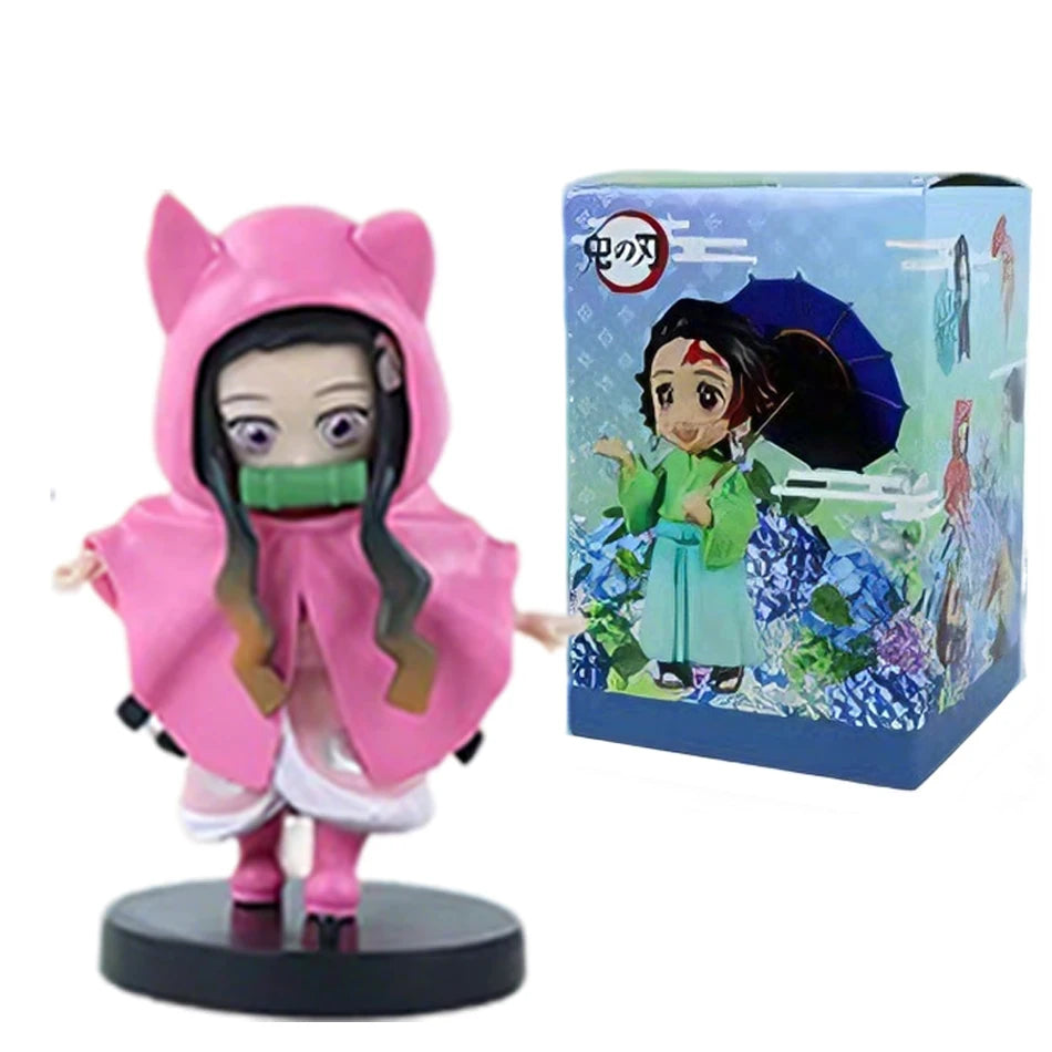 In stock 12cm kawaii  Demon Slayer Plum Rain Series with Box Handmade Model no Yaiba Kamado Nezuko Action Figure Ornament Gift