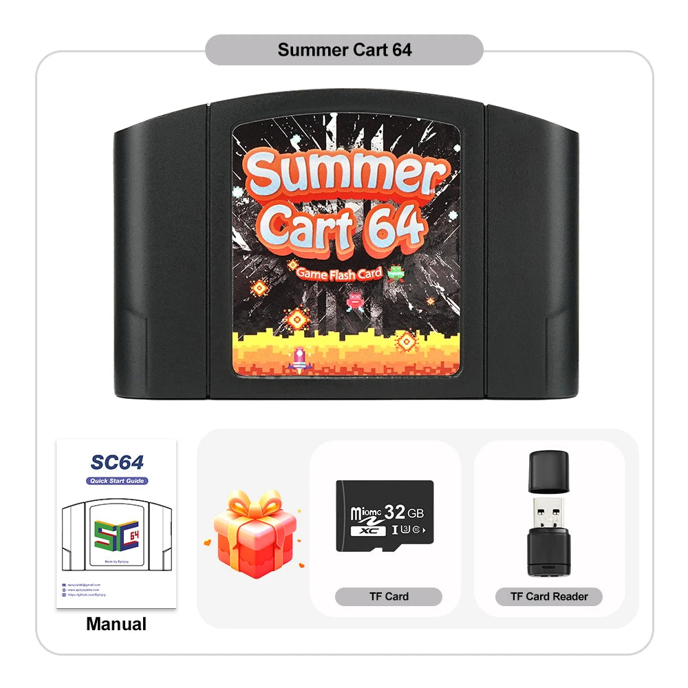 TicKnot 6TG SC64 Game Card SummerCart 64 For Nintendo 64 Game Console 32GB TF Card Built In 5400+ N64/SFC/SNES/NES/GB/GBC Games