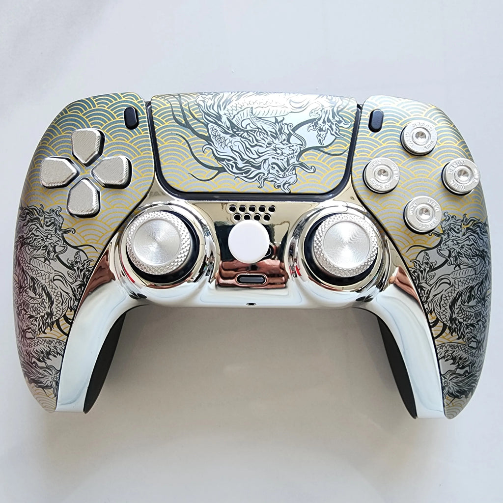 High-End Limited Edition Original Customized Modified Ps5 Game Console Handle Ps5 Original Handle Wireless Controller Ps5 Dualsense Wireless Controller: Domineering Silver Dragon
