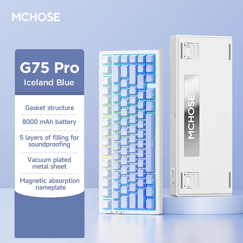 MCHOSE G75Pro Tri-Mode Wireless Mechanical Keyboard Hot-Swappable Switches layout RGB Backlit