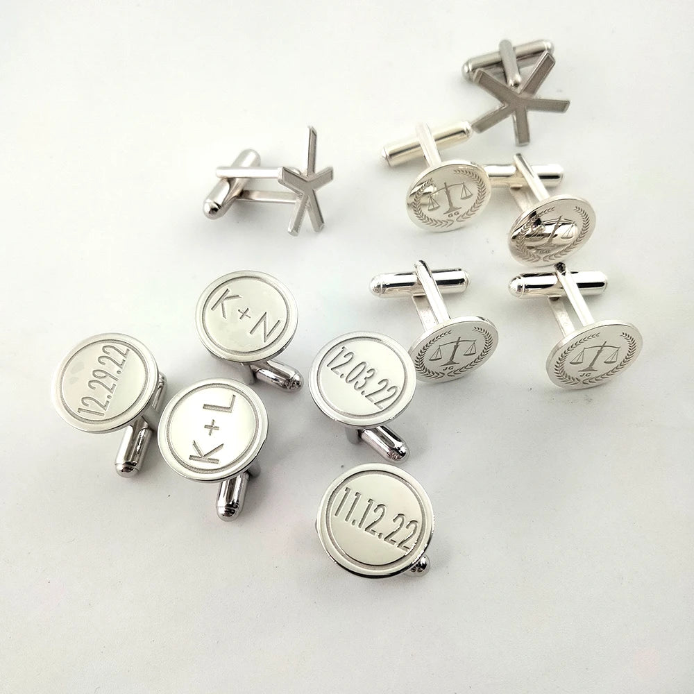 Gravur 925er Massivsilber Personalisierte Manschettenknöpfe für Männer Individuelle Manschettenknöpfe mit 2 Initialen Name Logo Jubiläumsgeschenke