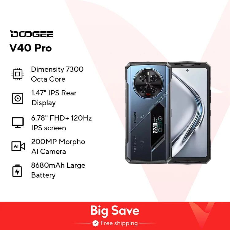 Weltpremiere DOOGEE V40 Pro 5G Robustes Telefon 6,78" 16GB+512GB Gaming-Telefone Dimensity 7300 200MP AI-Kamera 8680mAh Android 14