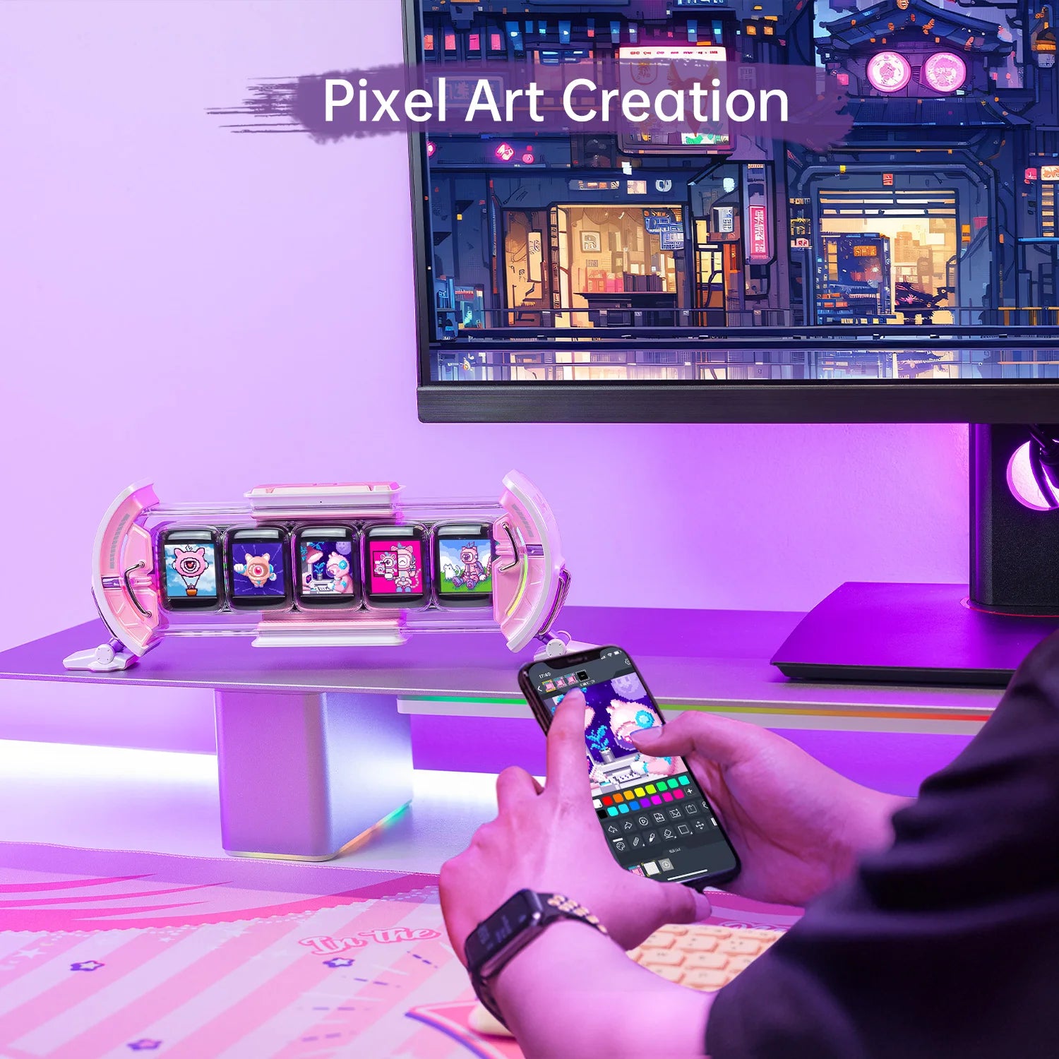 Divoom Times Gate gibt Gaming-Digitaluhr DIY-Bildschirmsteuerungsunterstützung Wettervorhersage Aktienmarkt/Wechselkurs Desktop-Dekor