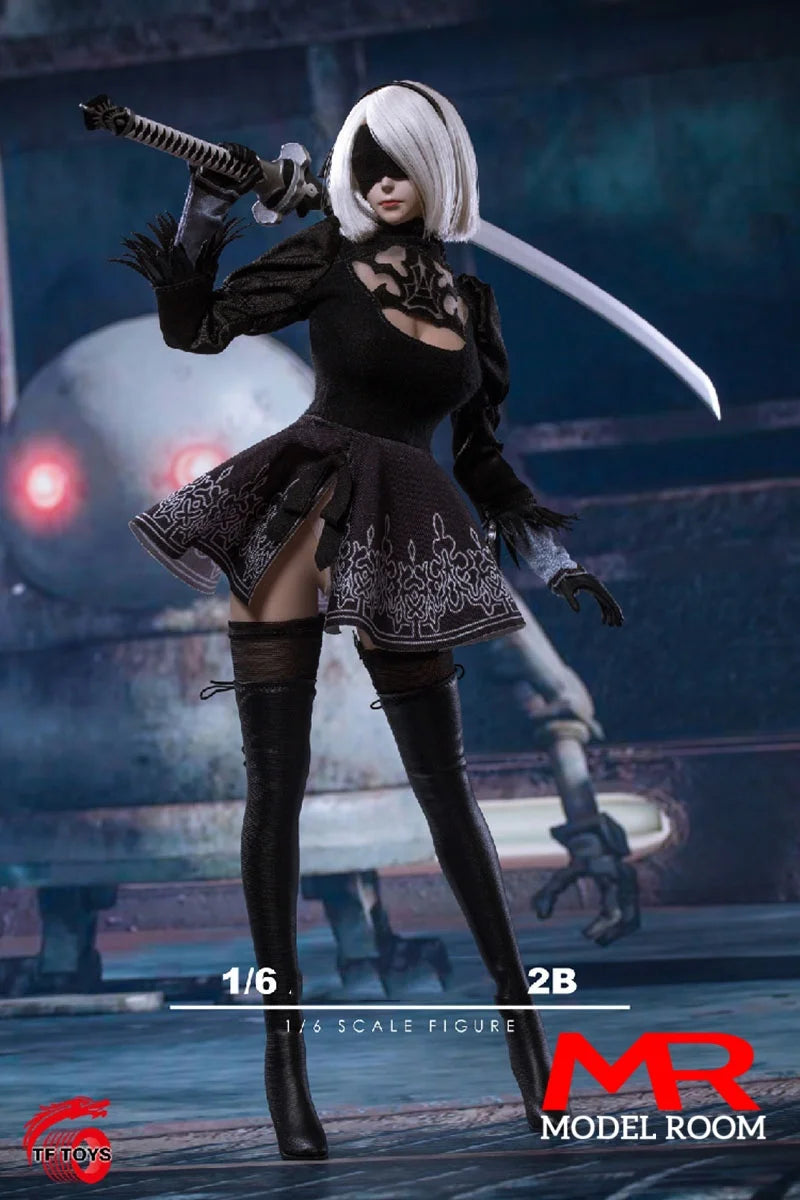 TF TOYS TF01 1/6 Scale 2B Girl Dress Head Sculpt Cosplay Clothes Props Fit 12'' TBL S10D Female Soldier Action Figure Body Dolls