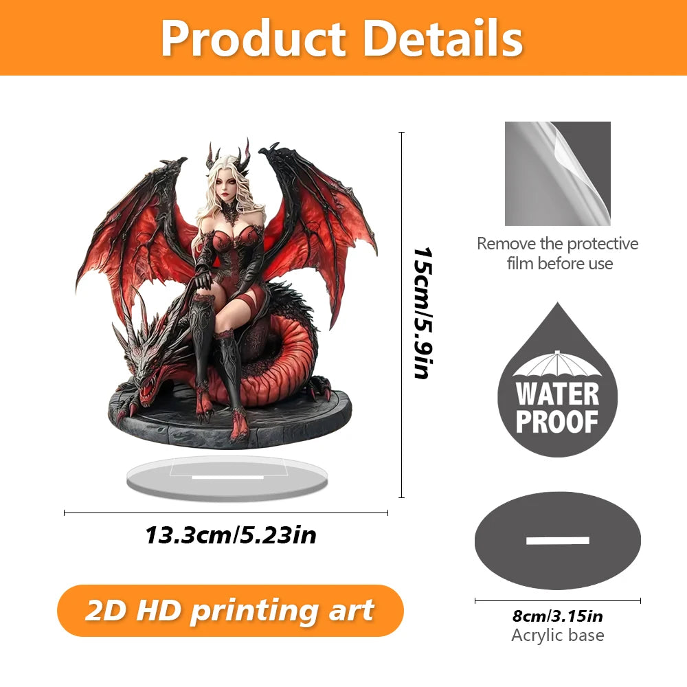 Boho Acrylic Enchantress & Red Dragon Figurine - Halloween Theme Decorative Tabletop Statue for Living Room & Various Room Types