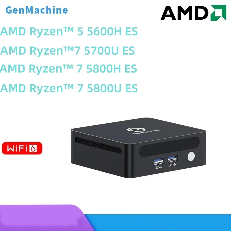 GenMachine AMD Ryzen 5600H 5700U 5800H 5800U ES Windows 11 MINI PC DDR4 SSD WIFI6 BT5.2 Gaming Pc Diy Gaming Computer