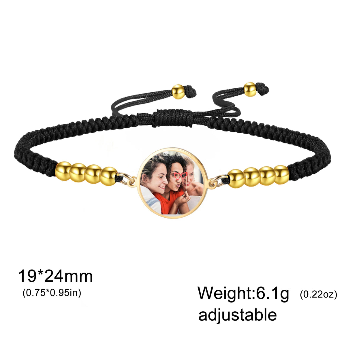 Lemegeton Personalisiertes Fotoarmband mit rotem und schwarzem Seil, runder Anhänger, Edelstahlschmuck für Damen und Herren, personalisierte Trendgeschenke