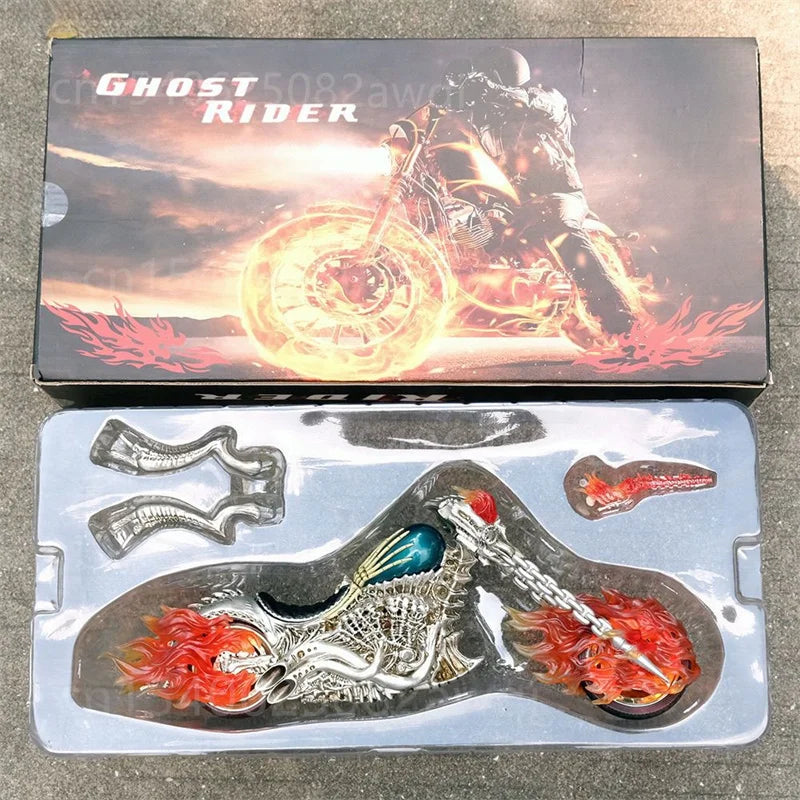 Ghost Rider with Motorcycle Figure 85th Anniversary Lighting Flame Glowing Luminous Collection Figura Model Toys Gifts 38CM