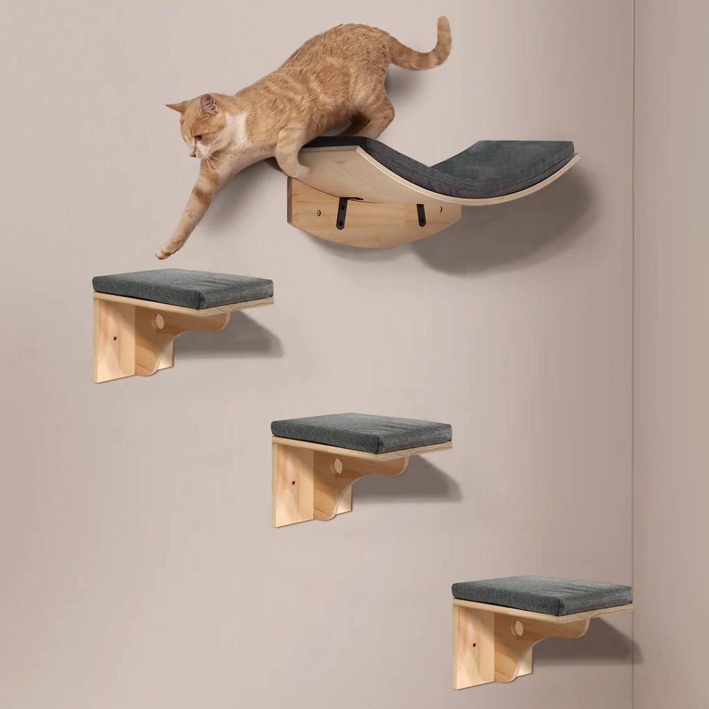 Cat Climbing Shelf Wall Mounted Cat Tree Tower Scratcher Hammock Sisal Stairs House Pet Furniture Cats Accessories Exercise Toy