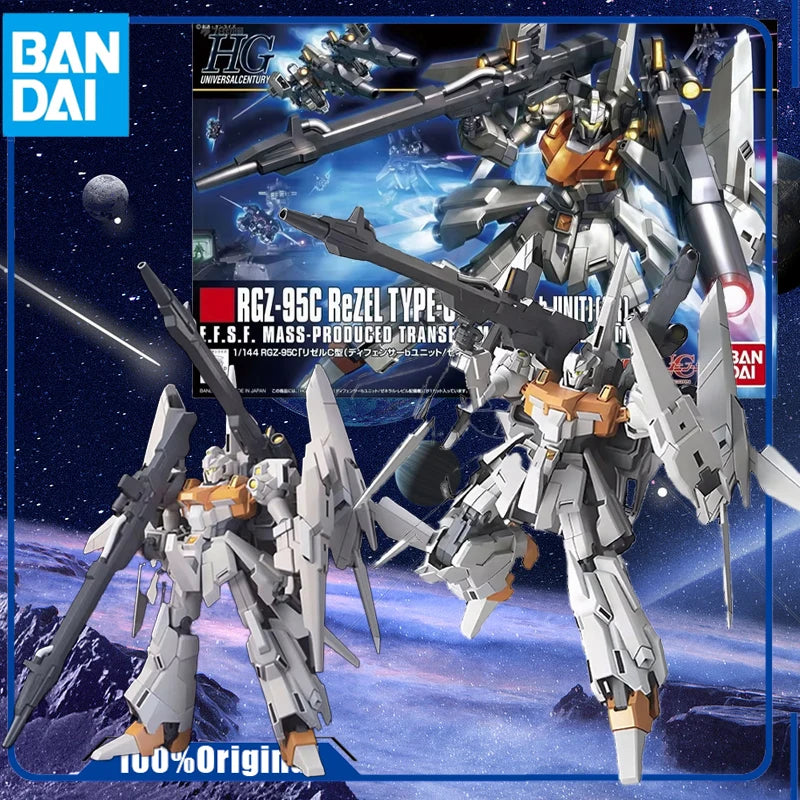 Bandai Genuine OriginaL HGUC RGZ-95C REZEL TYPE-C(DEFENSER B-UNIT)(GR)1/144  Action Figure Toys For Boys Girls Kids Christmas