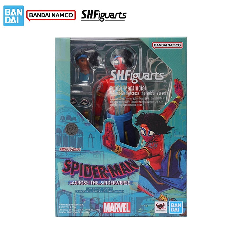 Bandai Original Genuine Figure Spider-Man：Across the Spider-Verse Model Kit SHF Spider Man India Action Figure Collection Model