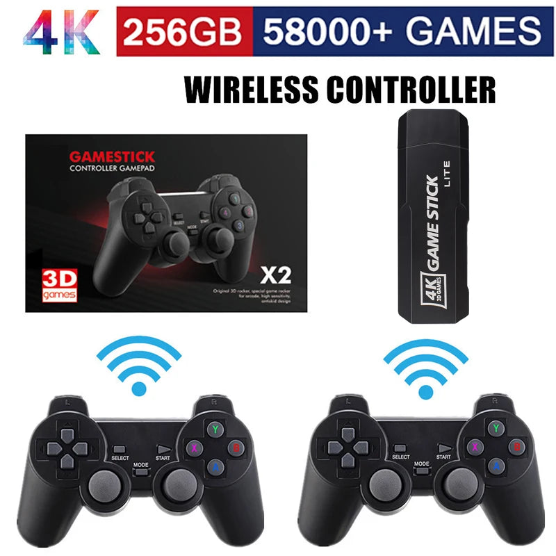 GD10 Retro Game Stick 256G 4K HD Console - Twin 2.4G Wireless Controllers, 58000 Games for PSP Christmas Gift