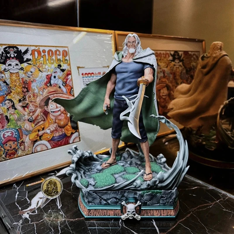 One Piece 32cm Silvers Rayleigh Action Figures Model Kit Anime Peripheral GK Toy Statue Holding Sword Desktop Ornament Boy Gift