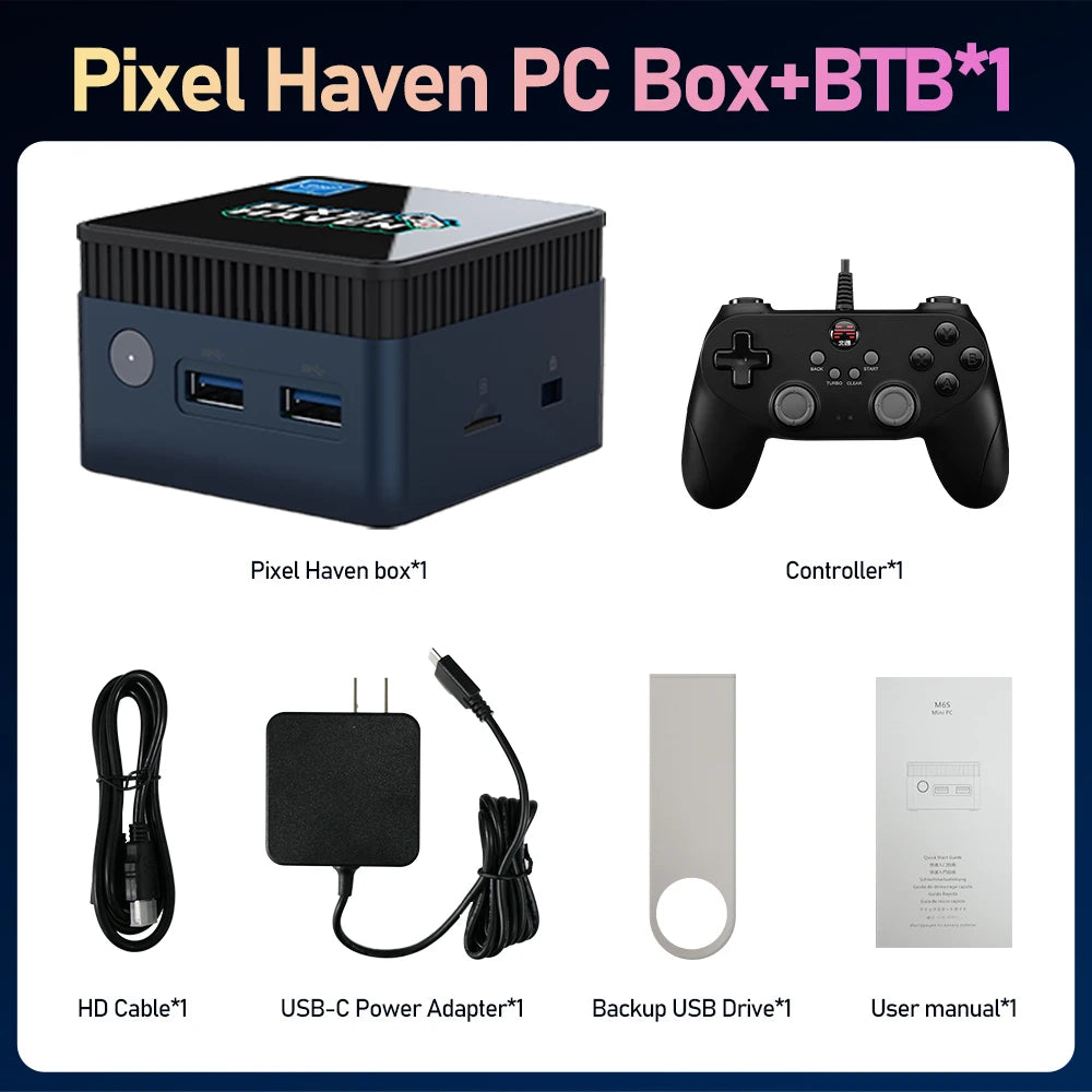 JMachen Pixel Haven Mini PC Box  Intel N100 with 38200+Games for PS3/2/1/PSP/MAME/Wii Plug and Play Windows 11&Retrobat&Playnite