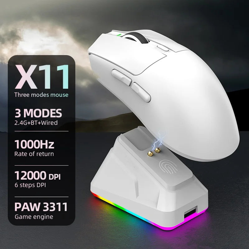 12000DPI Wireless Mouse Gaming Bluetooth Mouse Tri-Mode BT/2.4G/Wired Mice RGB Touch Magnetic Charging Base For PC Android Ios
