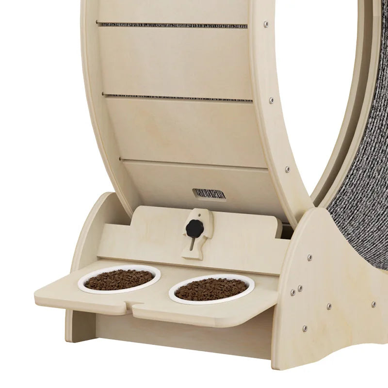 Luxury Pet Climbing Frame - Custom OEM/ODM Cat Treadmill with Dual Bowls (Birch & Fiberboard Options, Indoor Exercise Wheel