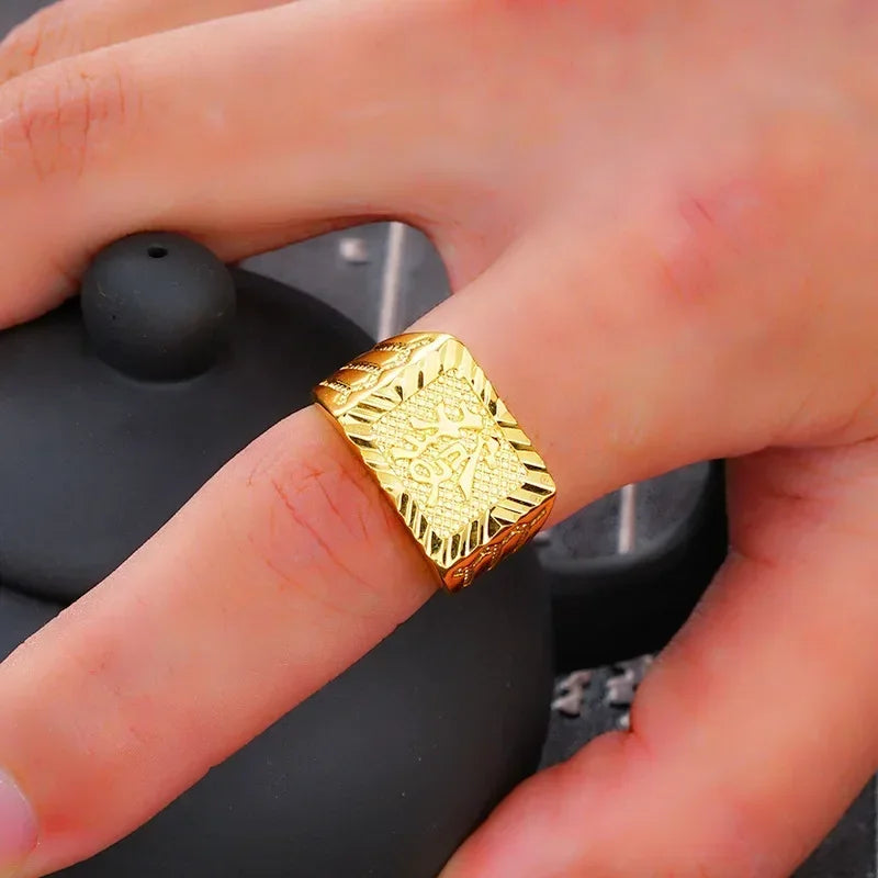 Nicht verblassender 18-karätiger Goldring für Männer, Anillos Mujer, Stein-Edelstein, echter 18-karätiger Goldschmuck, Anillos de Hiphop Origin Rings Box Bizuteria