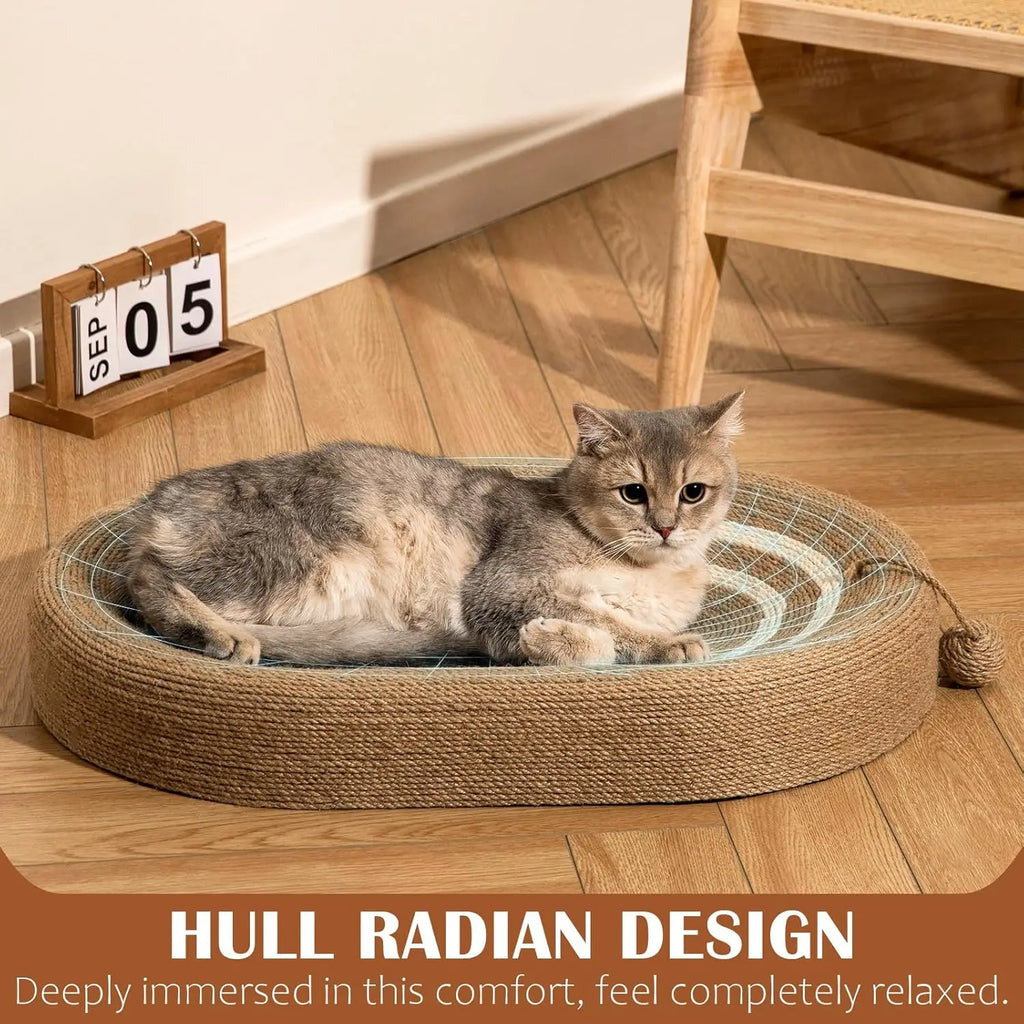 Cat Scratching Bed, Oval Cat Scratching Mat, 25inch Extra Large Cat Scratching Bed, Indoor Cat Scratching Board, Durable Sisal Cat Scratching Bed Sofa, Beige