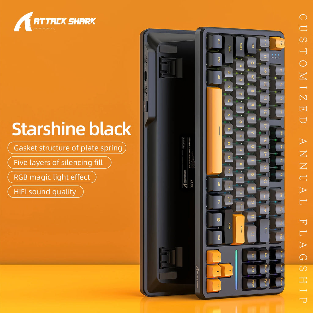 Attack Shark X87 Macro Drive Gaming Keyboard,Bluetooth Side Engraved Translucent Character Mechanical Keyboard,RGB,Hot-Swap