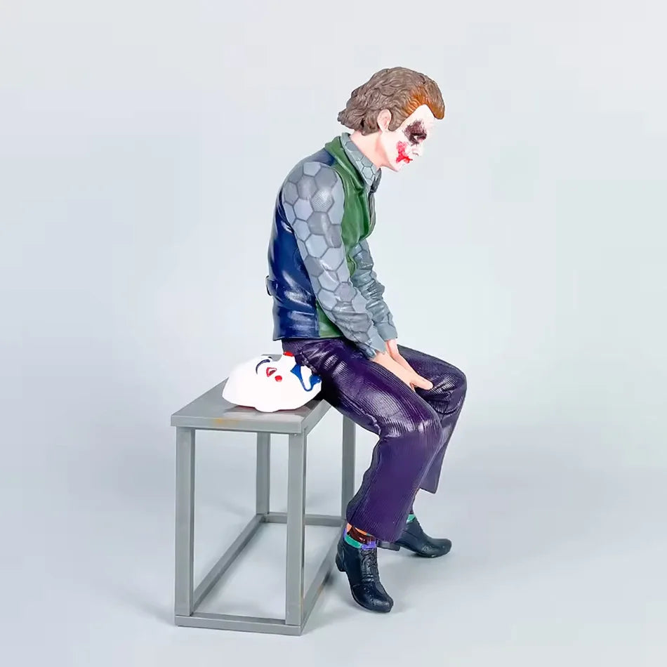 24cm Joker Heath Ledger Action Figure Sitting Green Suit Handheld Joker Mask Car Doll Desktop Decoration Model Toy Children Gift