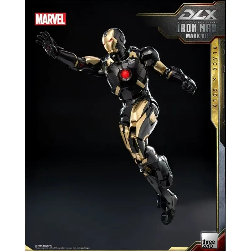 Original Threezero Marvel DLX Iron Man Mark 7 Black Gold Anime Figure Toy Collection Model