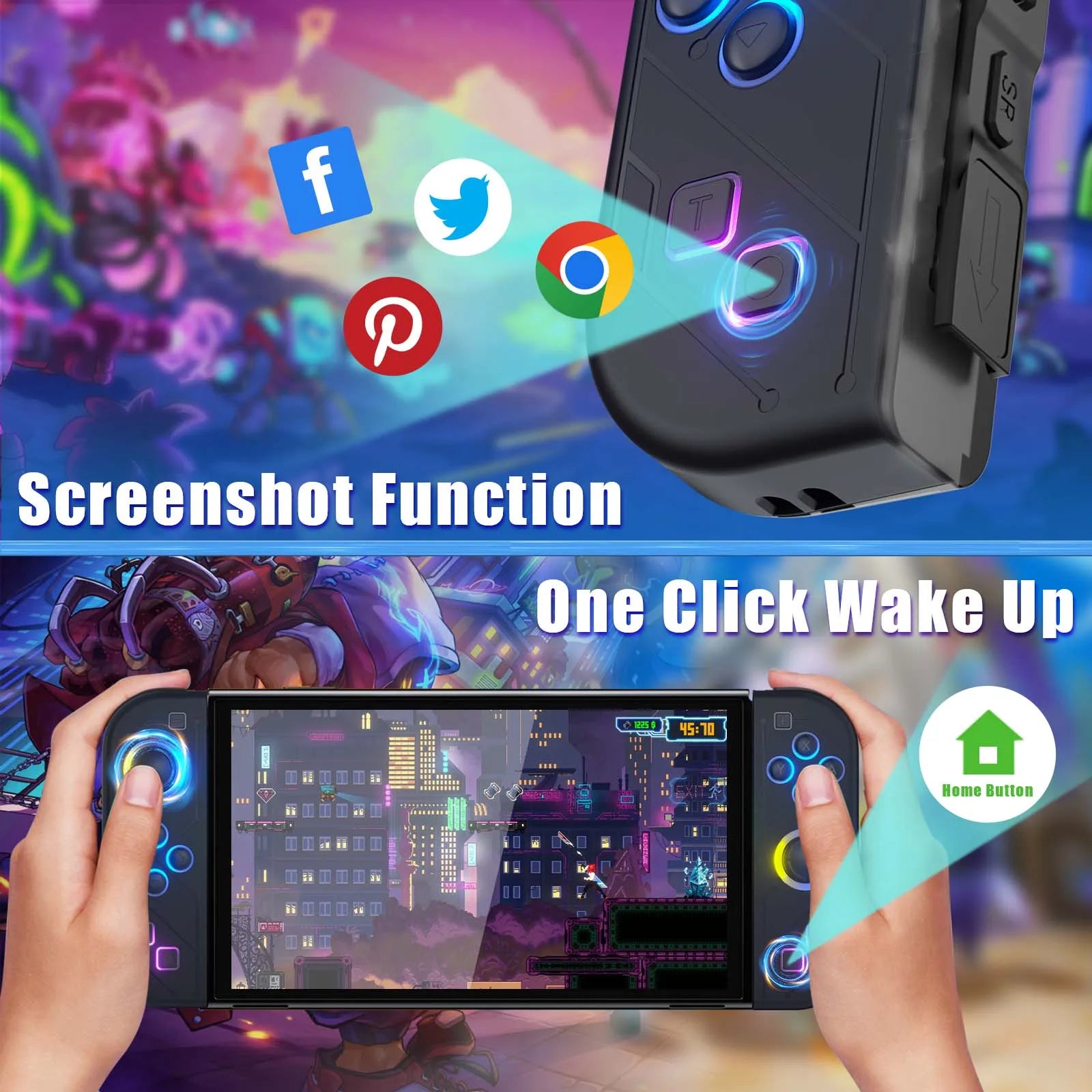 Gamepad Controller Joy Pad For Nintendo Switch/Led Lite/Pc Joystick Wireless Rgb Grip Support Wake-Up And Turbo Function 6 Axis