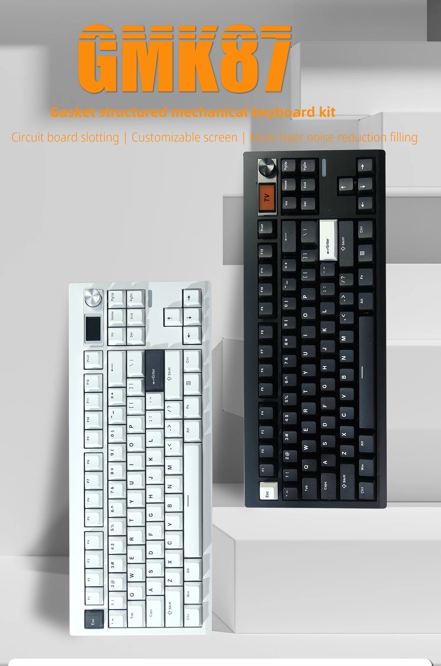 GMK87 Wireless Hot-Swappable Mechanical Keyboard Bluetooth/2.4g With Display Screen and Volume Rotary Button for Games and Work