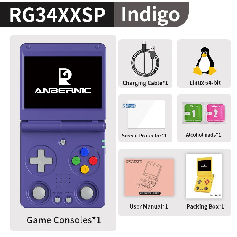 Anbernic RG34XXSP Flip-Handheld-Spielekonsole 3,4-Zoll-IPS-Bildschirm Linux 64-Bit 3300 mAh WIFI Zusammenklappbarer Retro-Video-Gaming-Player