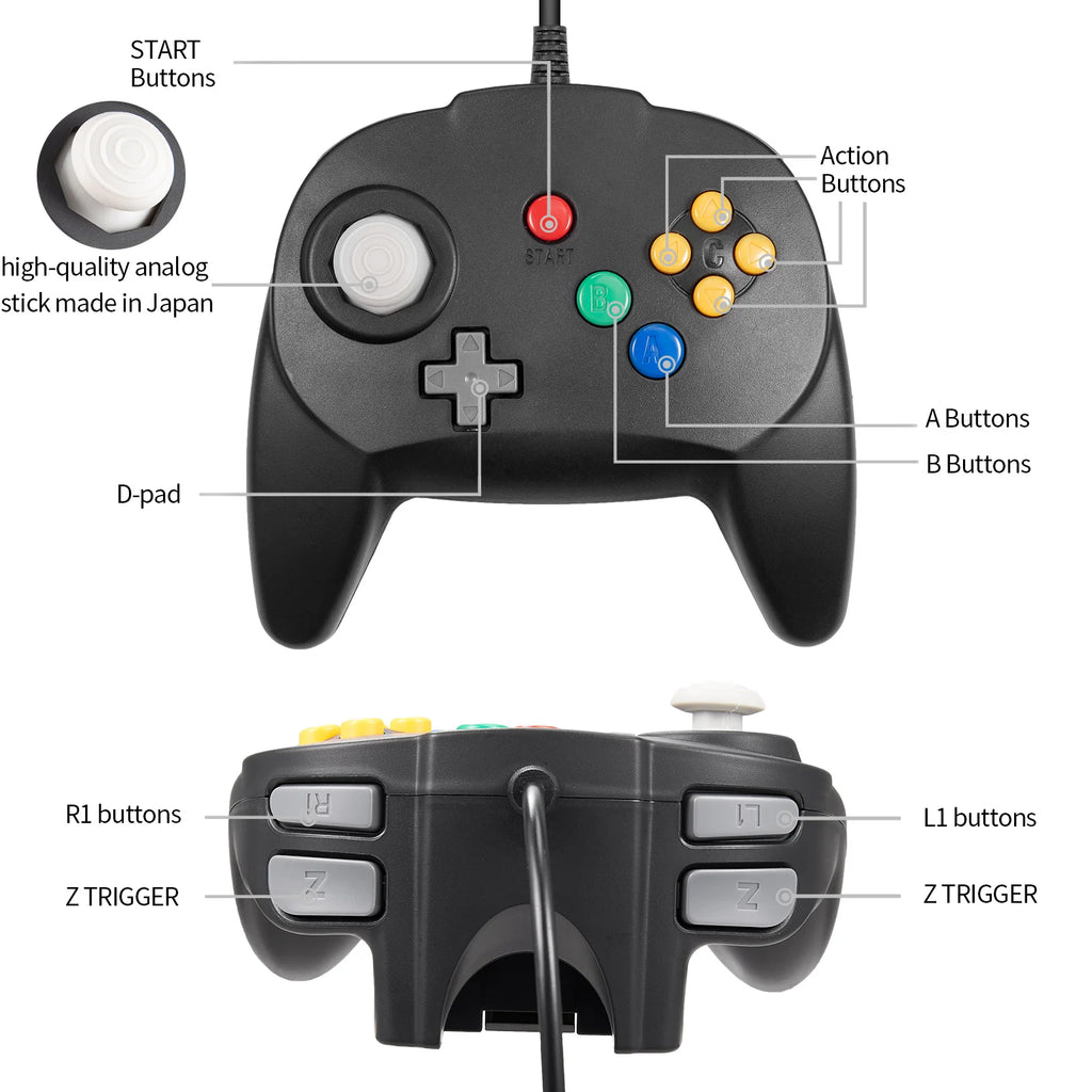 [USB Version]Mini Controller for Classic N64 Games,Wired Gamepad Joystick for Windows PC Mac Raspberry Pi Linux Switch Console