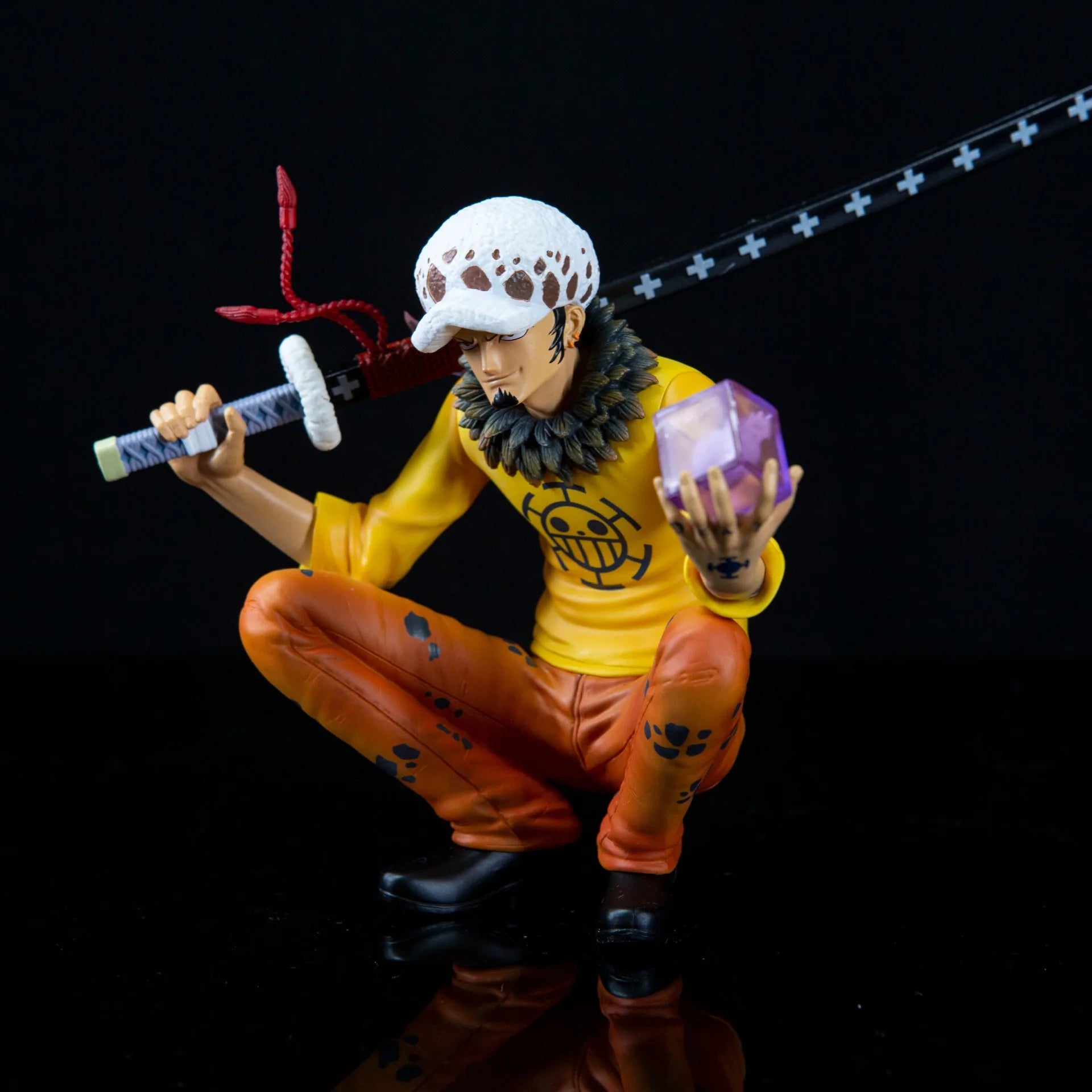 Cartoon Anime One Piece Trafalgar D Water Law Action Figure Squatting Take Knife PVC Manga Statue Figurine Collectible Model Toy