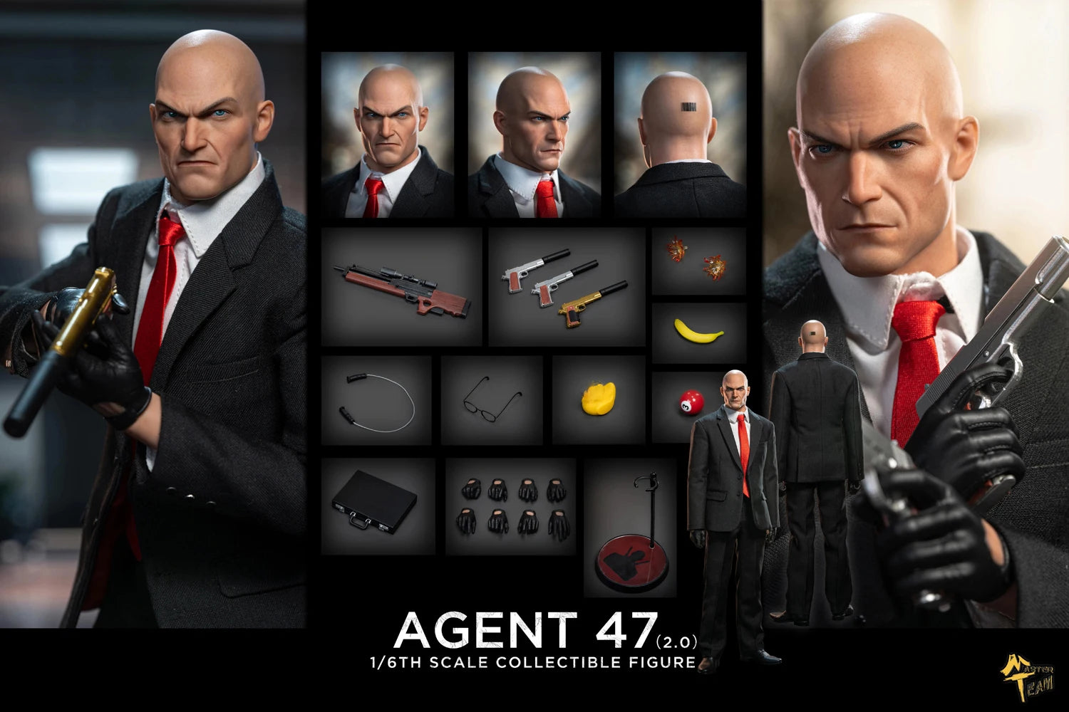 Master Team MTTOYS020 1/6 Agent 47 2.0 Male Soldier Figurine Movable Eyes 12'' Action Figure Model Full Set Collectible Toy