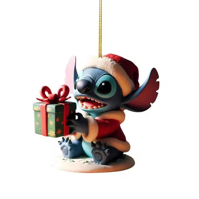 8cm Kawaii Anime Lilo&Stitch Acrylic Christmas Decoration Stitch Christmas Tree Home Hanging Car Bag Accessories 2D planar print