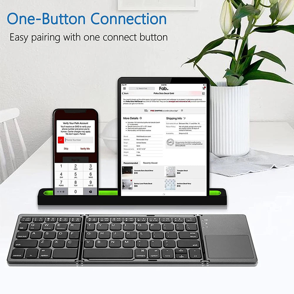 Neue tragbare Mini-Bluetooth-Tastatur mit dreifachem Klappmechanismus, kabellos, faltbar, Touchpad-Tastatur für iOS, Android, Windows, iPad, Tablet