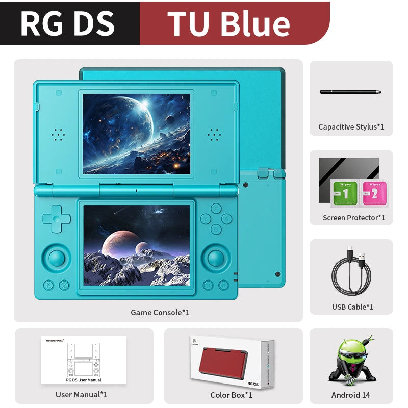 ANBERNIC RG DS Handheld Game Console RK3568 64-bit 4" IPS Multi-touch Screen Android 4000mAh Dual-screen Flip Video Games Player